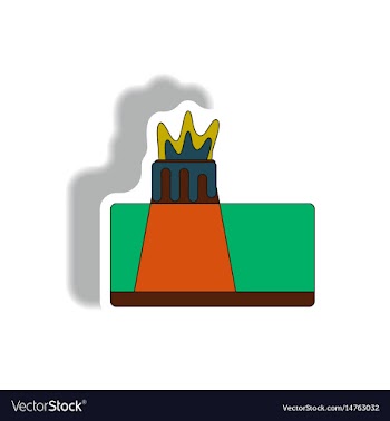 Volcano explosion structure sticker vector image