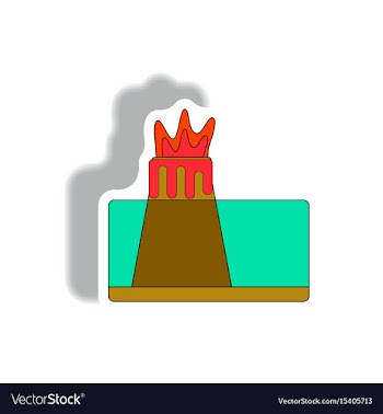 Volcano explosion structure sticker vector image