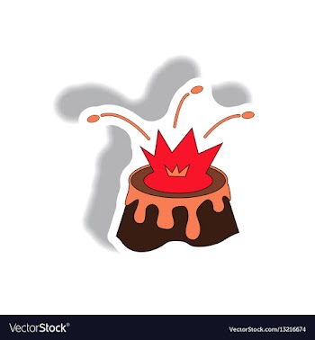 Volcano mountain top exploding volcano sticker vector image