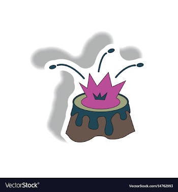 Volcano mountain top exploding volcano sticker vector image