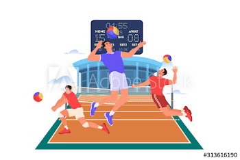 Volleyball player jumping and hitting a ball