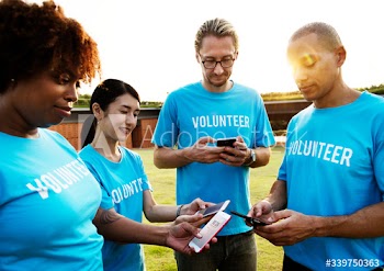 Volunteers posting on social media