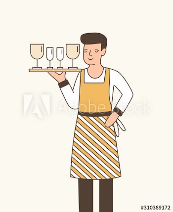 Waiter serving wine flat vector illustration