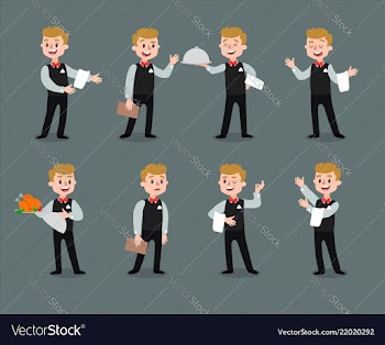  					Waiter wearing the uniform holding a dish of vector image														