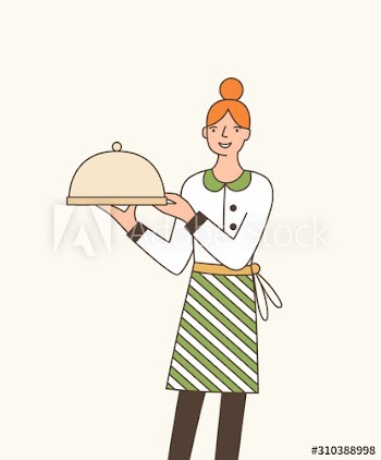 Waitress serving dish flat vector illustration