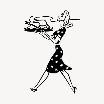Waitress serving turkey clipart, vintage | Free Vector - rawpixel