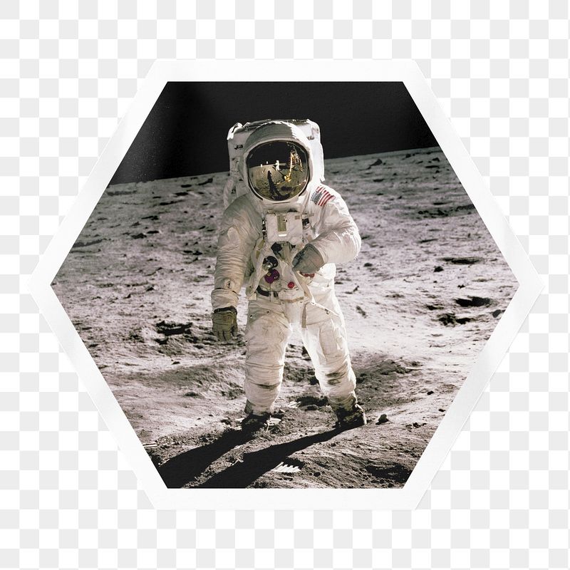 Walking astronaut png sticker, hexagon | Free PNG - rawpixel