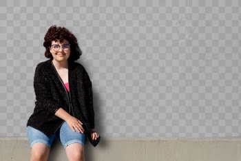 Wall mockup png, teenager girl sitting on the…