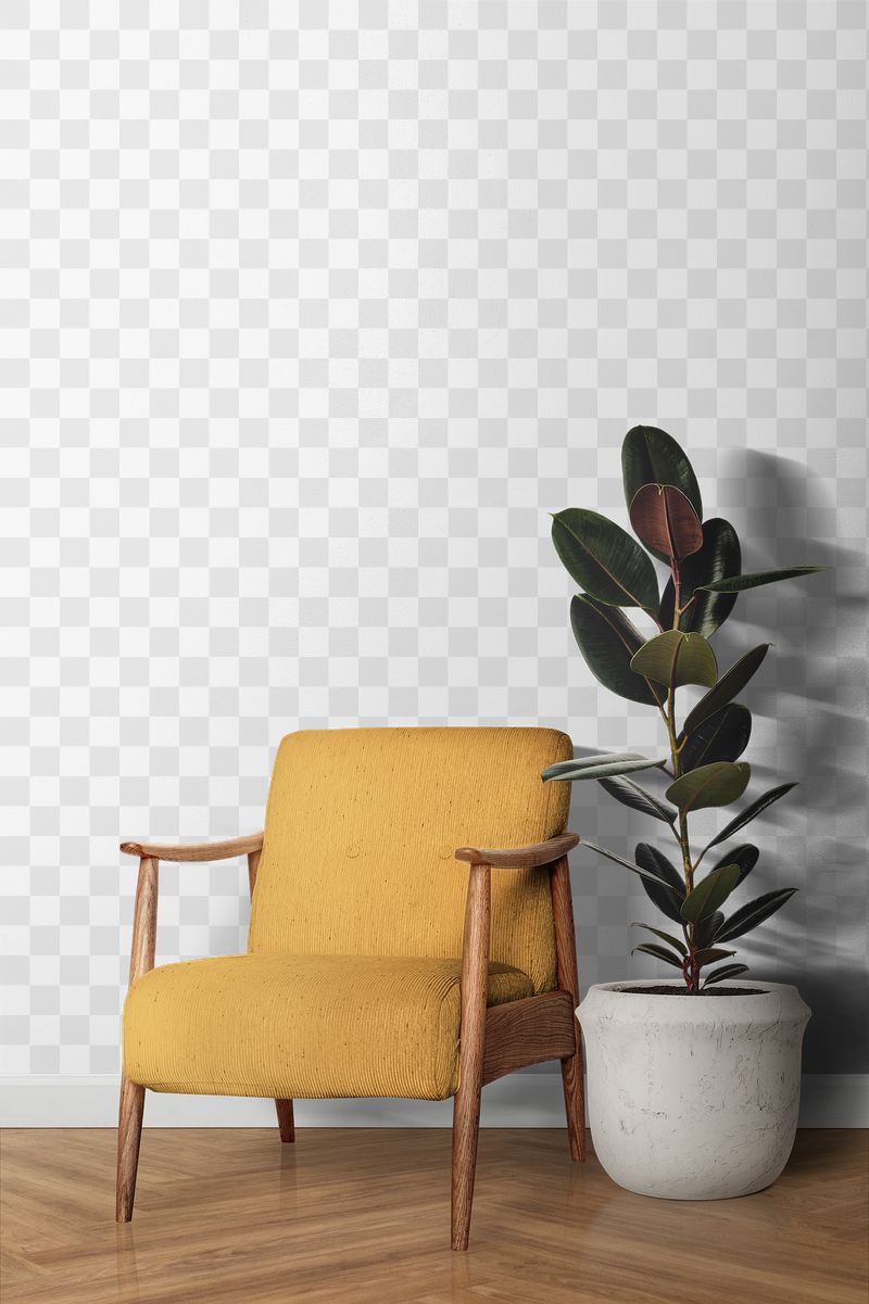 Wall png mockup, yellow armchair, | Free PNG Mockup - rawpixel