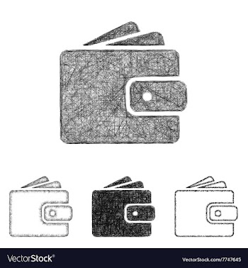 Wallet icon set - sketch line art vector image