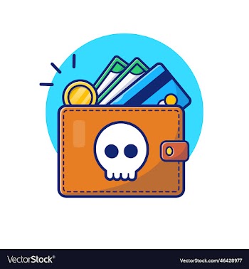 wallet with coin and card hacked cartoon