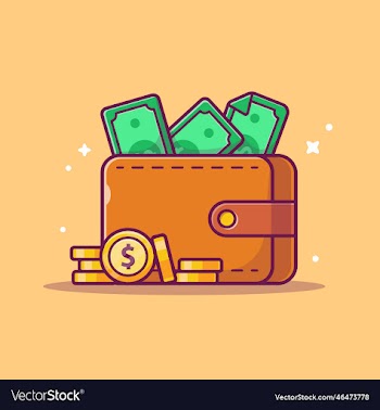 wallet with money and coin cartoon