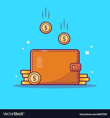 wallet with money and coin cartoon