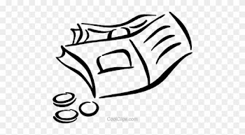 Wallet With Money Royalty Free Vector Clip Art Illustration - Line Art