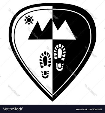 Wanderlust badge with shoeprint and mounta vector image