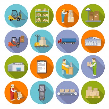 Warehouse icons flat set