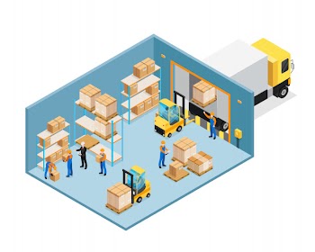 Warehouse inside isometric composition Free Vector