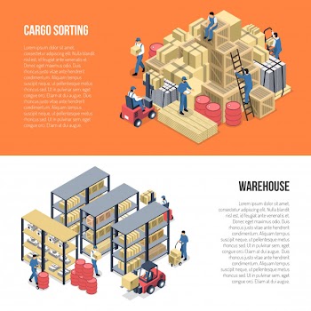 Warehouse isometric banners Free Vector