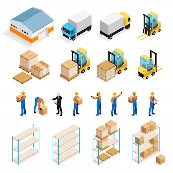 Warehouse isometric set Free Vector