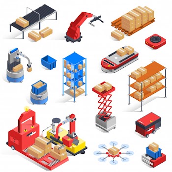 Warehouse robots icon set Free Vector