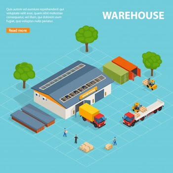 Warehouse top view isometric design composition Free Vector