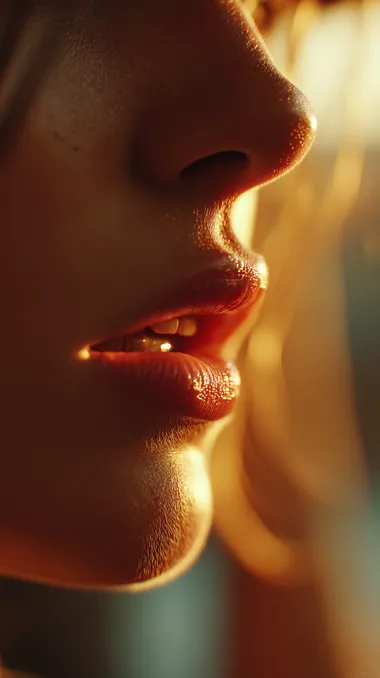 Warm Golden-Hour Close-Up of Female Mouth
