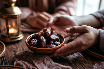 Warm Hands Sharing Medjool Dates for Ramadan Iftar