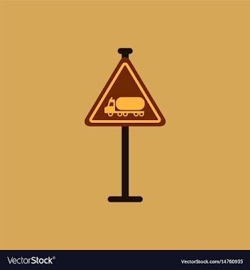 Warning road sign gasoline tank truck vector image