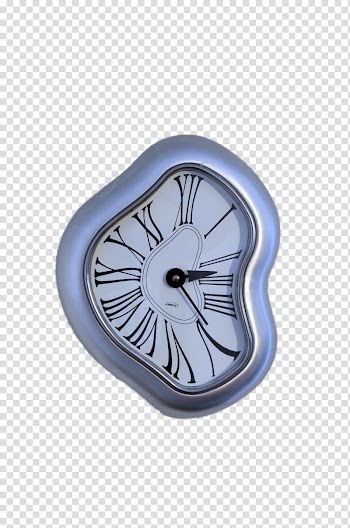 Warped Silver Clock File, gray framed analog clock transparent background PNG clipart