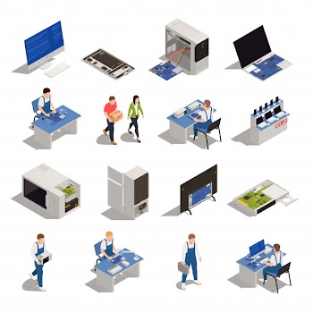 Warranty service isometric icons set of electronics and household appliances need of diagnostics or repair isolated Free Vector