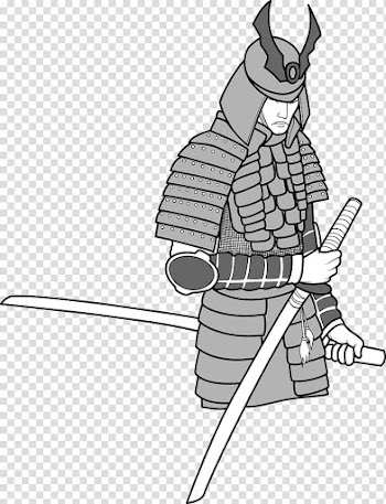 Warrior Samurai Illustration, Japanese guards bodyguard warrior black and white transparent background PNG clipart