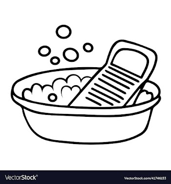 washing in basin tank with soap foam and bubbles
