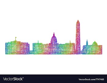 Washington skyline - multicolor line art vector image