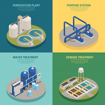 Wastewater purification isometric composition square Free Vector