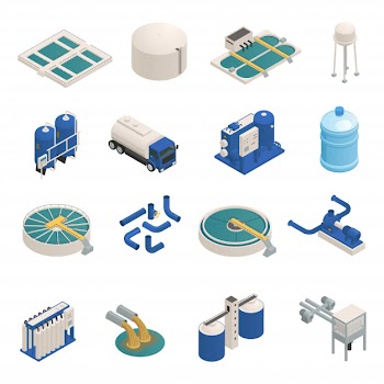 Wastewater purification isometric elements set Free Vector