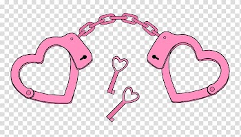 Watch, pink heart handcuffs with two keys transparent background PNG clipart
