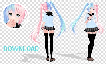 [+ Watchers&# gift] Tda B+R Miku [DL], pink and blue haired woman transparent background PNG clipart