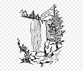 Water, Black, Fall, Tree, White, Cartoon, Nature, Falls - Waterfall Black And White Clipart