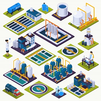 Water cleaning isometric elements set Free Vector
