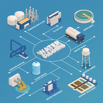 Water cleaning purification isometric flowchart Free Vector