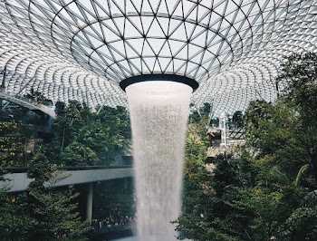 Water Falling From Glass Ceiling
