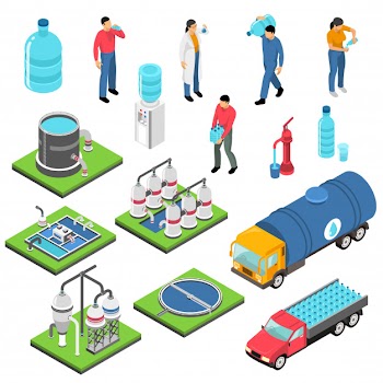 Water purification isometric icons set Free Vector