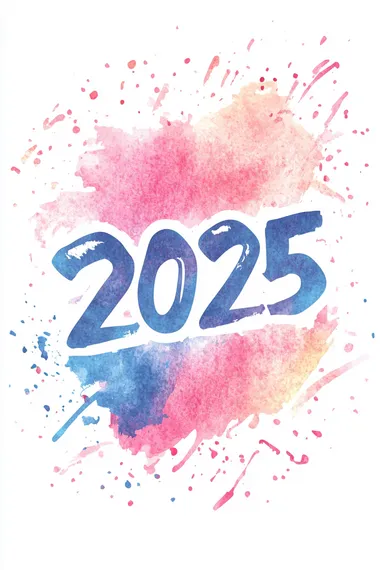 Watercolor 2025 Handwritten Script Design in Pastel Colors for Decor