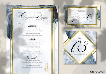 Watercolor and Marble Elegant Wedding Table and Menu Set