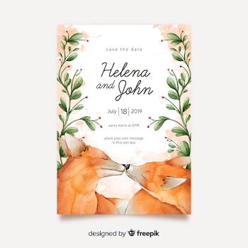 Watercolor animals wedding invitation template