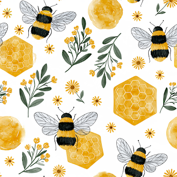 Watercolor Bee and Honey Seamless Pattern