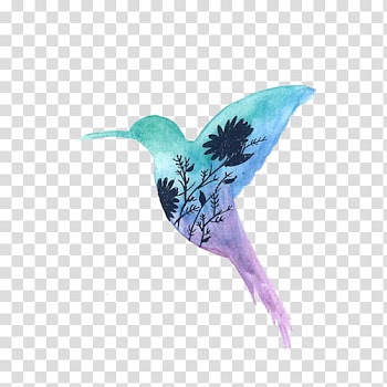 Watercolor Bird s, hummingbird shaped black flowers transparent background PNG clipart