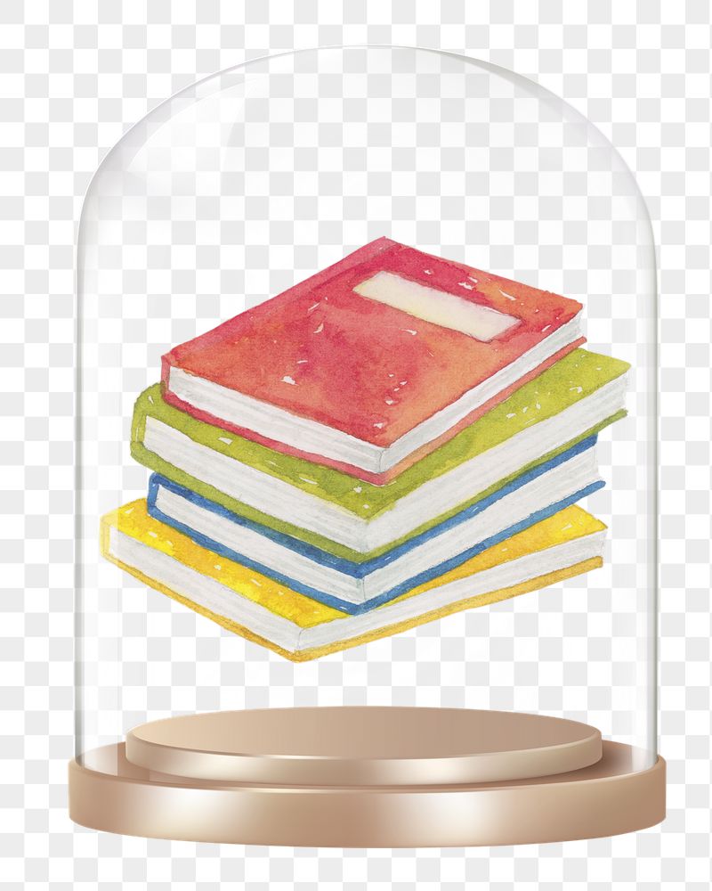 Watercolor books png glass dome | Free PNG - rawpixel