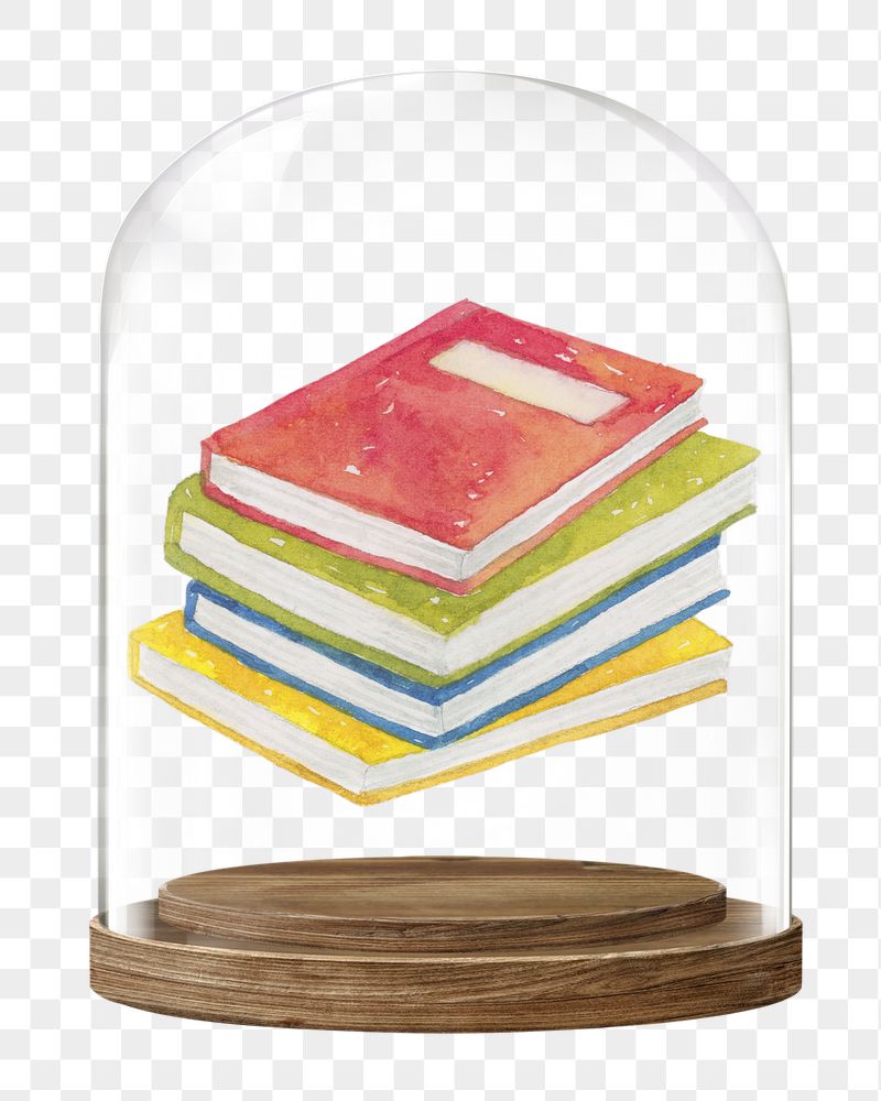 Watercolor books png glass dome | Free PNG - rawpixel