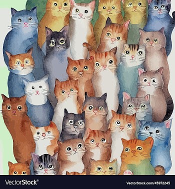 watercolor cat crowd portrait